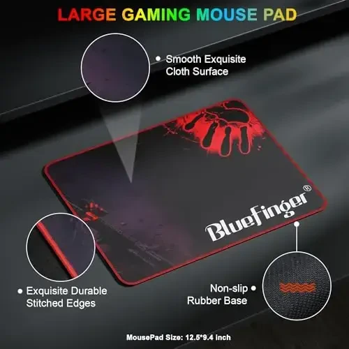 BlueFinger RGB Oʻyin klaviaturasi va yoritilgan sichqoncha kombinatsiyasi, USB simli, noutbuk kompyuter oʻyini va ishlash uchun LED oʻyin toʻplami (qora va oq) - 7