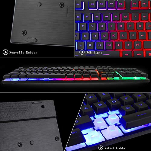 BlueFinger RGB Oyun Klavyesi ve Aralıksız Fare Kombosu, USB Kablolu, LED Oyun Seti Dizüstü Bilgisayar PC Bilgisayar Oyunu ve Çalışma İçin - 5