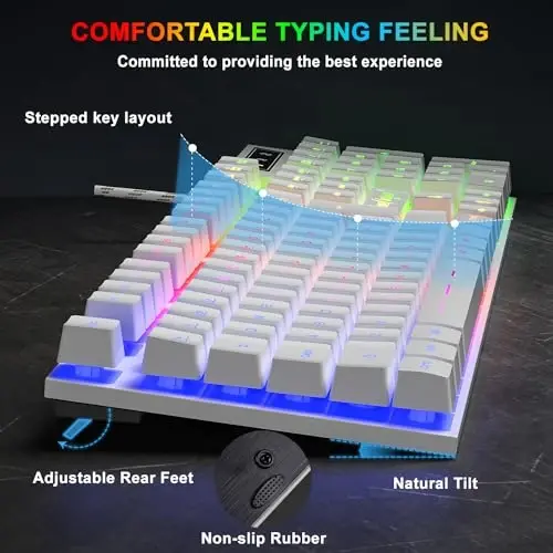 BlueFinger RGB Gaming Keyboard and Backlit Mouse Combo, USB Wired, LED Gaming Set for Laptop PC Computer Game and Work(White) - 3