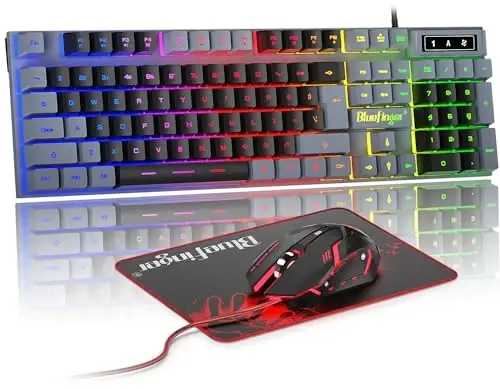 BlueFinger RGB Gaming Keyboard and Backlit Mouse Combo, USB Wired, LED Gaming Set for Laptop PC Computer Game and Work(Gray & Black) 