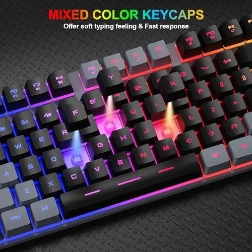 BlueFinger RGB Gaming Keyboard and Backlit Mouse Combo, USB Wired, LED Gaming Set for Laptop PC Computer Game and Work(Gray & Black) - 4