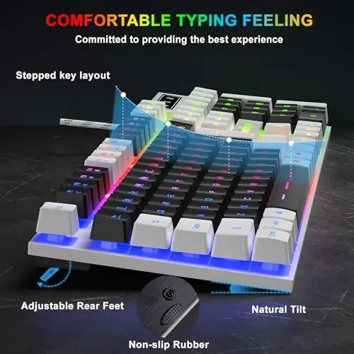 BlueFinger RGB Gaming Keyboard and Backlit Mouse Combo, USB Wired, LED Gaming Set for Laptop PC Computer Game and Work (White & Black) - 3