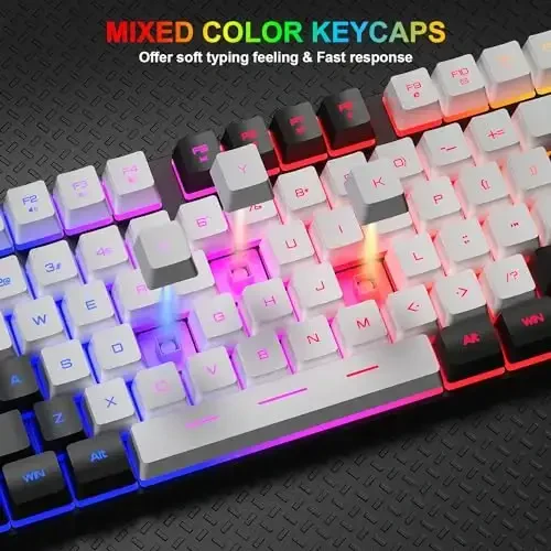 BlueFinger RGB Gaming Keyboard and Backlit Mouse Combo, USB Wired, LED Gaming Set for Laptop PC Computer Game and Work (Black & White) - 4