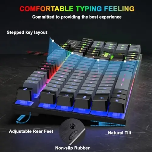 BlueFinger RGB Gaming Keyboard and Backlit Mouse Combo, USB Wired, LED Gaming Set for Laptop PC Computer Game and Work(Black & Gray) - 3