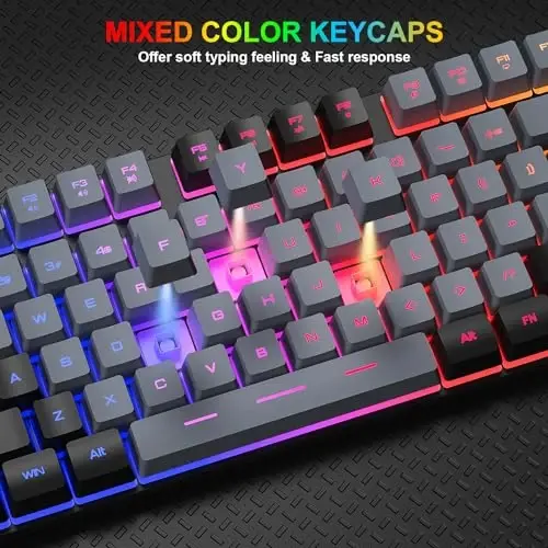 BlueFinger RGB Gaming Keyboard and Backlit Mouse Combo, USB Wired, LED Gaming Set for Laptop PC Computer Game and Work(Black & Gray) - 4