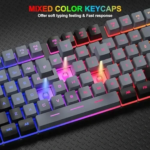 BlueFinger RGB Gaming Keyboard and Backlit Mouse Combo, USB Wired, LED Gaming Set for Laptop PC Computer Game and Work(Black & Gray) - 4