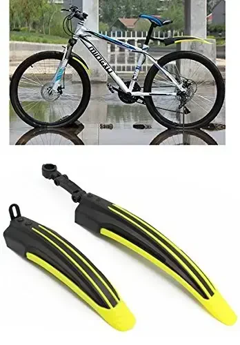 BlueSunshine Adjustable Road Mountain Bike Bicycle Cycling Tire Front/Rear Mud Guards Mudguard Fenders Set (Yellow + Black) - WIROJ (1)