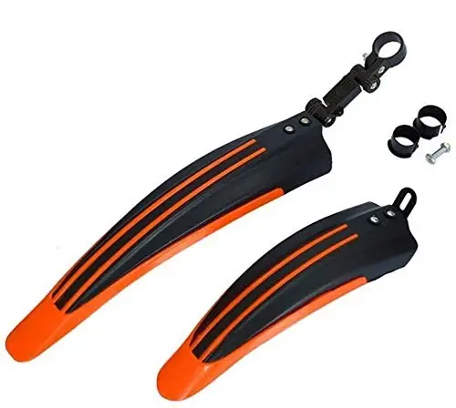 BlueSunshine Bike Fender, Adjustable Road Mountain Bike Bicycle Cycling Tire Front/Rear Mud Guards Mudguard Fenders Set (Orange + Black) - 1