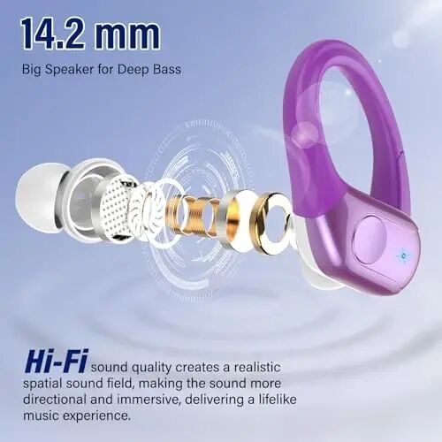 Bluetooth 5.4 Headphones Wireless Earbuds Sports, 75Hrs Bass Hi-Fi Stereo | Over Ear Buds with Earhook, ENC Noise Cancelling Headset, IP-X7 Waterproof Earphones for Running Workout Gym Android iOS - Ltinist (1)