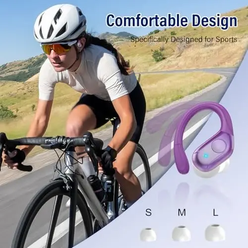 Bluetooth 5.4 Headphones Wireless Earbuds Sports, 75Hrs Bass Hi-Fi Stereo | Over Ear Buds with Earhook, ENC Noise Cancelling Headset, IP-X7 Waterproof Earphones for Running Workout Gym Android iOS - 5