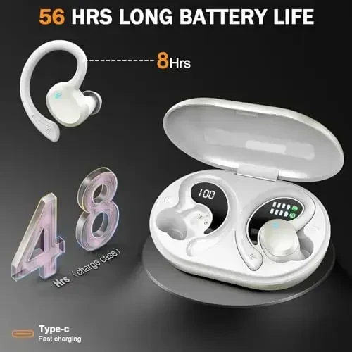Bluetooth 5.4 Headphones Sport, 2025 Wireless Earbuds Bass Hi-Fi Stereo Over Ear Buds, 56Hrs Noise Cancelling Headset with Earhook, IP7 Waterproof Earphones Workout Running for Laptop Pad Android iOS - 4