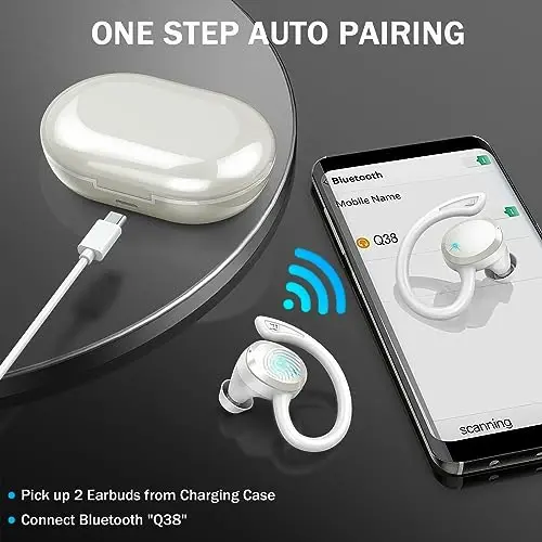 Bluetooth 5.4 Headphones Sport, 2025 Wireless Earbuds Bass Hi-Fi Stereo Over Ear Buds, 56Hrs Noise Cancelling Headset with Earhook, IP7 Waterproof Earphones Workout Running for Laptop Pad Android iOS - 6