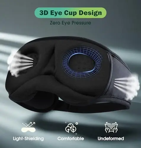 Bluetooth 5.4 naushnikli uyqu niqobi, LC-dolida simsiz musiqa ko'z niqobi yumshoq bambuk paxtadan sovutuvchi nafas oladigan, yonboshlab uxlash uchun o'ta yupqa stereo dinamik - Jet - LC-DOLIDA