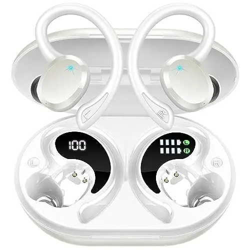Bluetooth 5.4 Sport naushniklari, 2025 simsiz quloqchinlar Bass Hi-Fi Stereo quloqchinlar, 56 soat shovqinni bekor qiluvchi гарнитура quloq ilgagi bilan, IP7 suv o'tkazmaydigan naushniklar noutbuk pad Android iOS uchun mashq qilish - MODAZONE