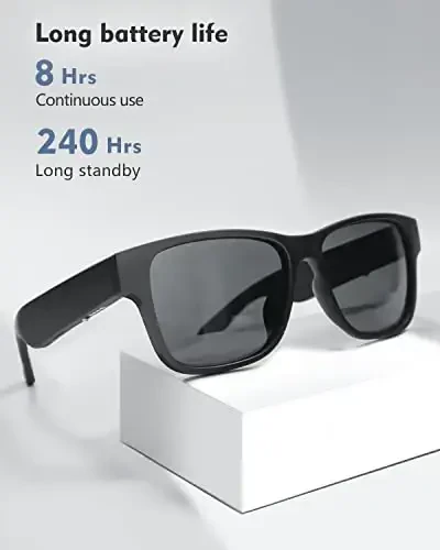 Bluetooth Audio Smart Glasses для мужчин и женщин, RUIMEN Smart Sunglasses с динамиками и микрофонами Open Ear Music Hands-Free Calling, Volume Control, Anti-UV Lens, IP4 Waterproof Classic Black Standard Size - 5