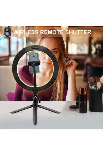 Bluetooth Bilan Boshqariladigan Stol Oyoqli 10 Dyumli Led Ring Lıght Influencer Youtuber Tiktok Makiyaj Chirog'i-BT QORA - 5