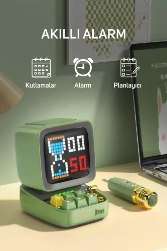 Bluetooth-динамик Ditoo-mic с зелёным караоке-микрофоном и адаптивным пиксельным экраном - 11