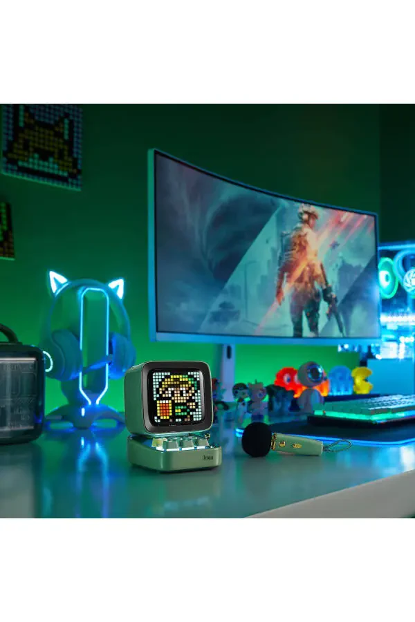 Bluetooth-динамик Ditoo-mic с зелёным караоке-микрофоном и адаптивным пиксельным экраном - 7