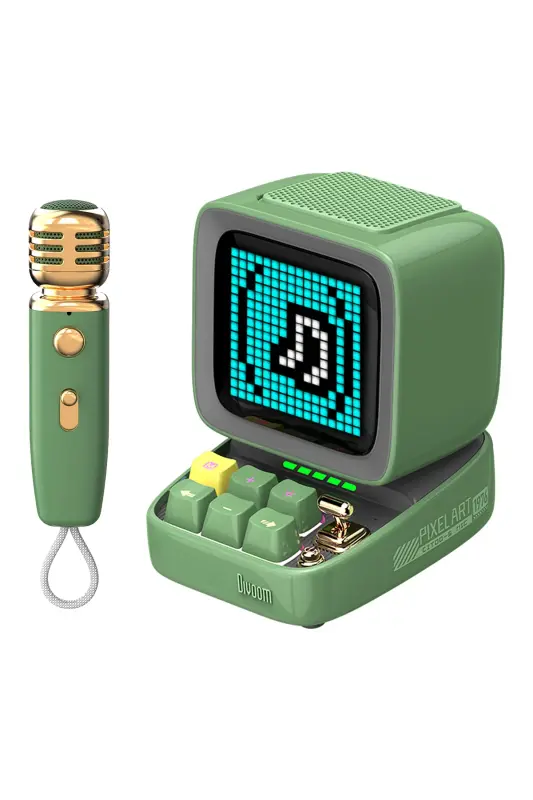 Bluetooth-динамик Ditoo-mic с зелёным караоке-микрофоном и адаптивным пиксельным экраном - DIVOOM