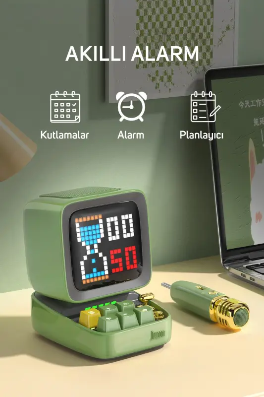 Bluetooth-динамик Ditoo-mic с зелёным караоке-микрофоном и адаптивным пиксельным экраном - 4