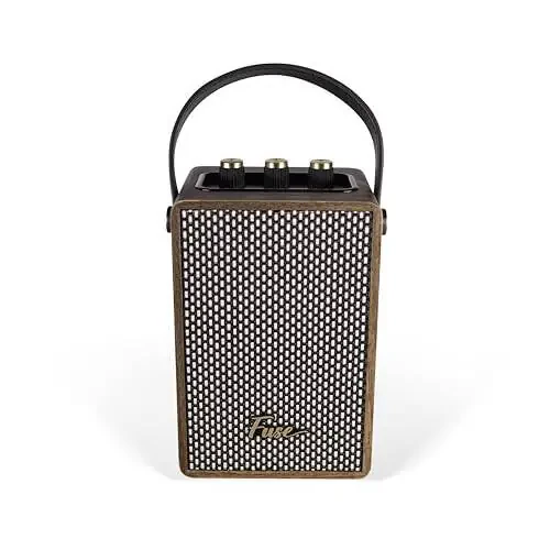 Bluetooth-динамик Fuse Andle Vintage Retro с ручкой из искусственной кожи | Портативный динамик с подключением к смартфону | Вход USB & AUX | Стильный коричневый деревянный корпус - 2