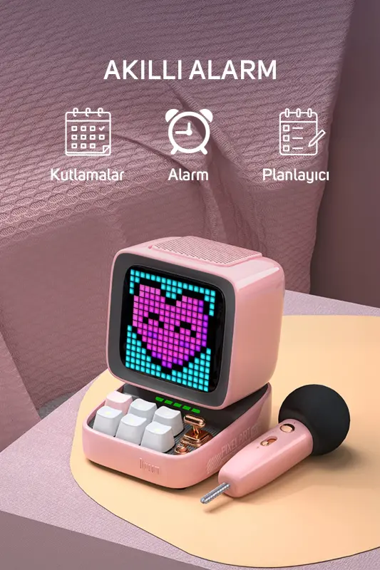Bluetooth-динамик с адаптивным пиксельным экраном, розовым караоке-микрофоном Ditoo-mic - 12