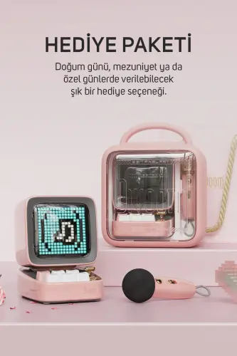 Bluetooth-динамик с адаптивным пиксельным экраном, розовым караоке-микрофоном Ditoo-mic - 15