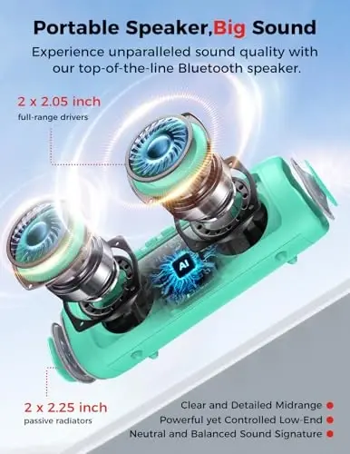Bluetooth dinamik Stocking Stuffers erkaklar ayollar o'smirlar o'g'il qizlar uchun: Portativ simsiz, IPX5 suv o'tkazmaydigan, kattalar uchun oq fil sovg'alari, 20 soatgacha o'yin vaqti, TWS juftligi, uy/partiya/tashqi makon uchun (Teal) - 2
