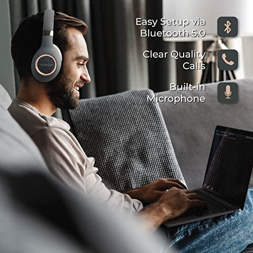 Bluetooth Headphones Over-Ear, PowerLocus Wireless Headphones, Hi-Fi Stereo Deep Bass, Soft Earmuffs Foldable Headphone with Built-in Microphone, Wireless and Wired Headset for Cell Phones,Tablets, PC - 5