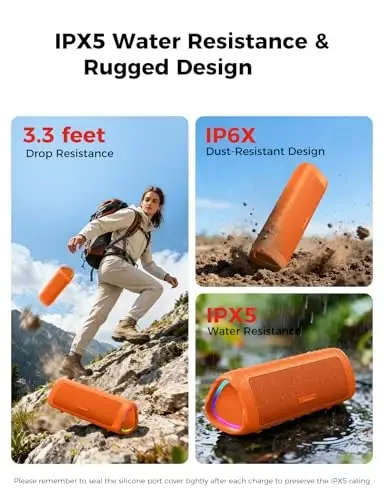 Bluetooth Speaker, 20W HD Sound, Portable Wireless, IPX5 Waterproof, Up to 24H Playtime, TWS, for Home/Party/Outdoor/Camping/Beach Essentials, Birthday Gift for Fathers Day Men Dad Husband (Orange) - 1