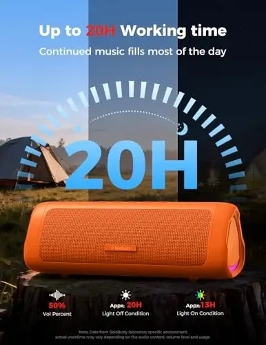 Bluetooth Speaker, 20W HD Sound, Portable Wireless, IPX5 Waterproof, Up to 24H Playtime, TWS, for Home/Party/Outdoor/Camping/Beach Essentials, Birthday Gift for Fathers Day Men Dad Husband (Orange) - 5