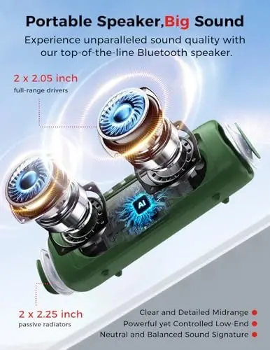 Bluetooth Speaker, 20W HD Sound, Portable Wireless, IPX5 Waterproof, Up to 24H Playtime, TWS, for Home/Party/Outdoor/Camping/Beach Essentials, Birthday Gift for Fathers Day Men Dad Husband (Green) - BOLABUTTY (1)