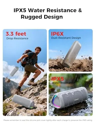 Bluetooth Speaker, 20W HD Sound, Portable Wireless, IPX5 Waterproof, Up to 24H Playtime, TWS, for Home/Party/Outdoor/Camping/Beach Essentials, Birthday Gift for Fathers Day Men Dad Husband (Grey) - 4