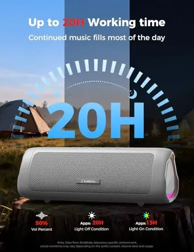 Bluetooth Speaker, 20W HD Sound, Portable Wireless, IPX5 Waterproof, Up to 24H Playtime, TWS, for Home/Party/Outdoor/Camping/Beach Essentials, Birthday Gift for Fathers Day Men Dad Husband (Grey) - 5