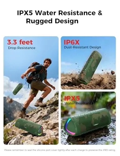 Bluetooth Speaker, 20W HD Sound, Portable Wireless, IPX5 Waterproof, Up to 24H Playtime, TWS, for Home/Party/Outdoor/Camping/Beach Essentials, Birthday Gift for Fathers Day Men Dad Husband (Camo) - 4