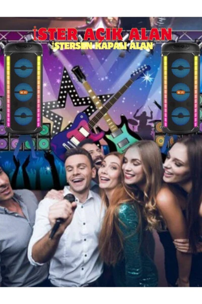 Bluetooth Hoparlör 3X3inç 40cm Stereo Effect Rgb Işık Parti Hoparlörü Speaker Karaoke Mikrofon Hediy-Çok Renkli - 3