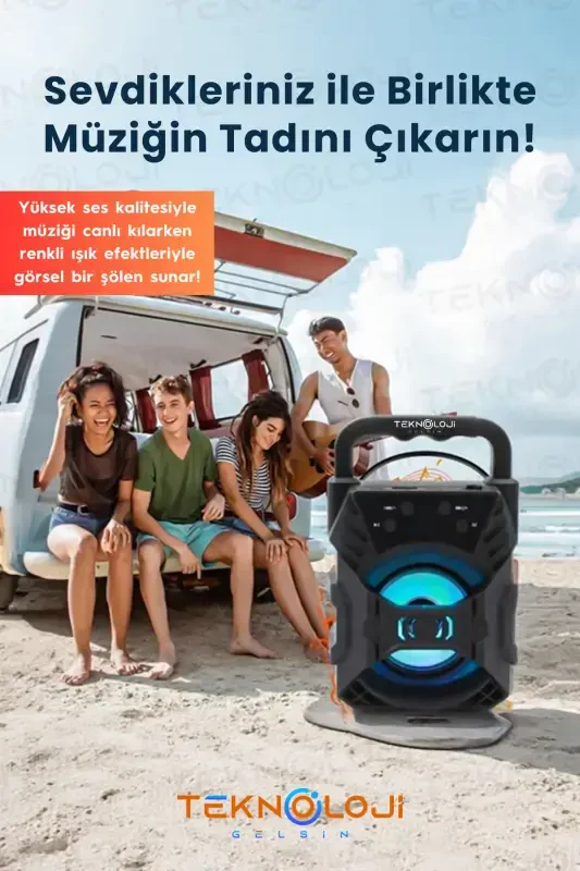 Bluetooth Hoparlör Led Taşınabilir Bass Speaker-Siyah - 2