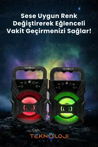 Bluetooth Hoparlör Led Taşınabilir Bass Speaker-Siyah - 3