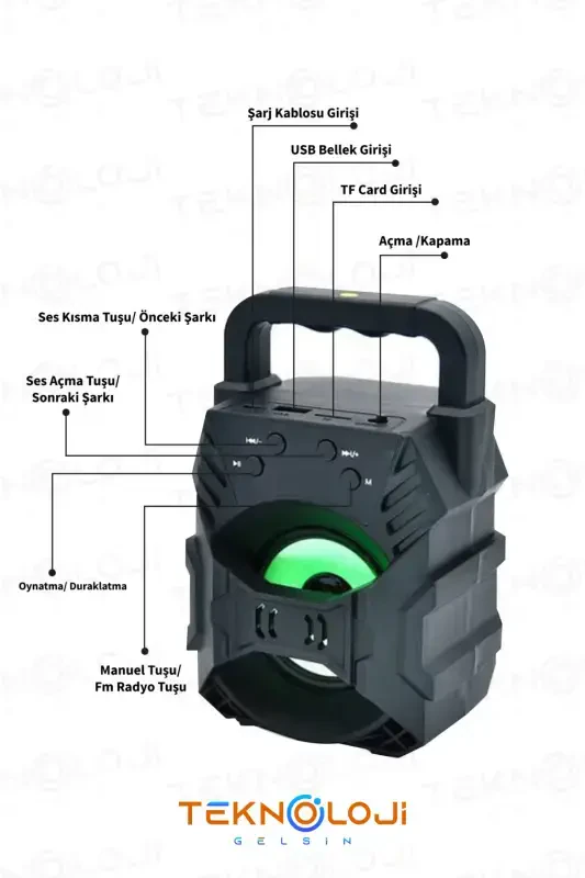 Bluetooth Hoparlör Led Taşınabilir Bass Speaker-Siyah - 7