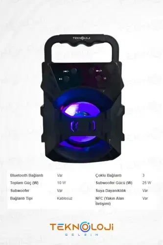 Bluetooth Hoparlör Led Taşınabilir Bass Speaker-Siyah - 8