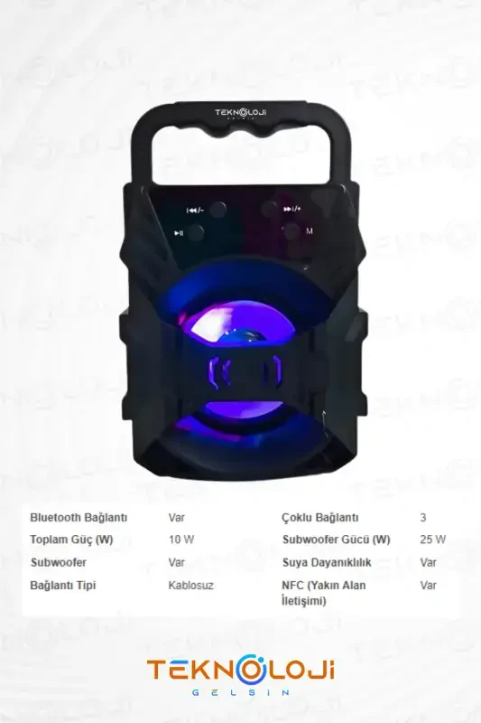 Bluetooth Hoparlör Led Taşınabilir Bass Speaker-Siyah - 8
