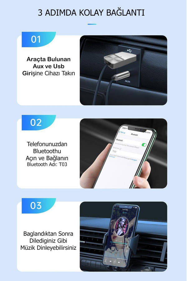 Bluetooth Kablosuz Bt5.1 Usb To 3,5mm Araç Kiti Bluetooth Araç Içi Fm Transmitter Hifi Ses Destekli - 8