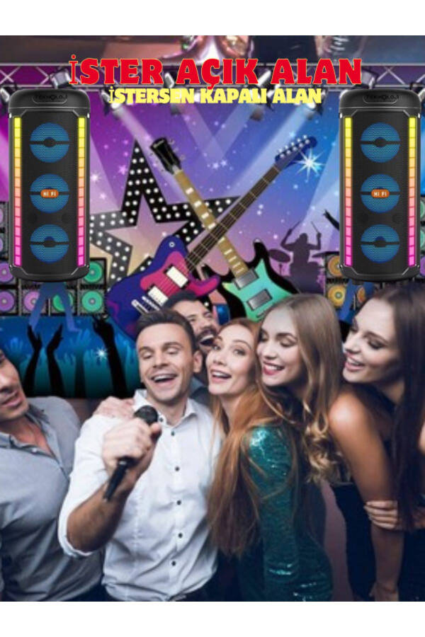 Bluetooth Karnay 3X3 dyuym 40sm Stereo Effekt RGB Yorug'liq Parti Karnay Dinamik Karaoke Mikrofon Hadya - 3