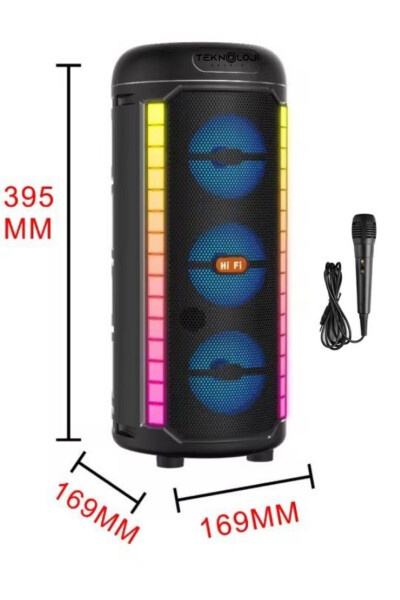 Bluetooth Karnay 3X3 dyuym 40sm Stereo Effekt RGB Yorug'liq Parti Karnay Dinamik Karaoke Mikrofon Hadya - 4