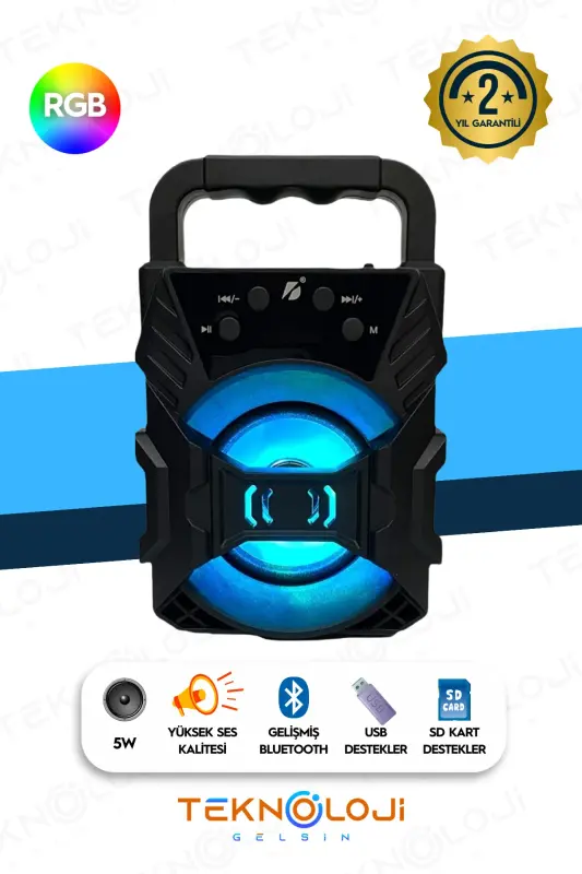 Bluetooth karnay Led Portativ Bass Dinamik-Qora - 10