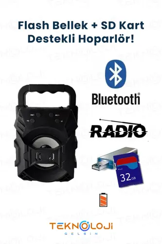 Bluetooth karnay Led Portativ Bass Dinamik-Qora - 15