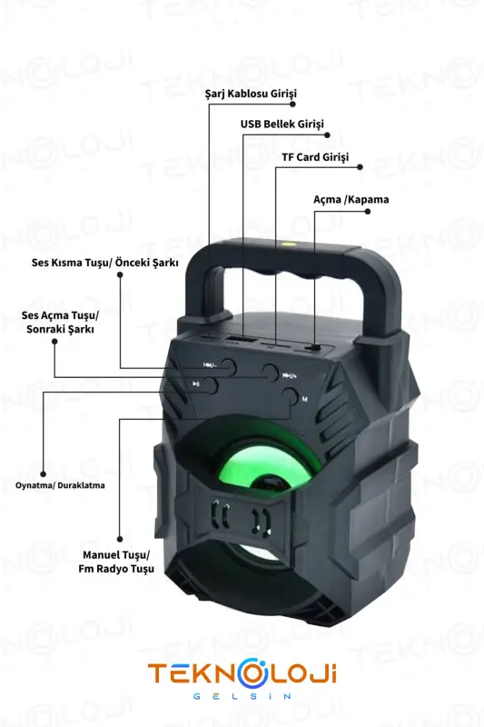 Bluetooth karnay Led Portativ Bass Dinamik-Qora - 7