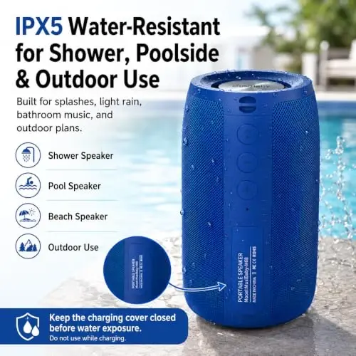 Bluetooth Karnay, MusiBaby Simsiz, Su o'tkazmaydigan, Tashqi, Ko'chma Karnay, Ikkita Juftlashtirish, Baland Stereo, Kuchli Bas, 1500 daqiqa O'ynash Vaqti Simsiz Karnay Uy, iPhone, Partiya, Sovg'alar uchun (Moviy) - 4
