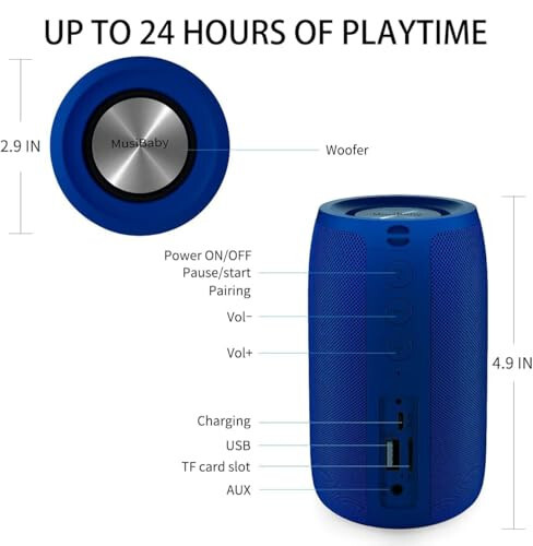 Bluetooth Karnay, MusiBaby Simsiz, Su o'tkazmaydigan, Tashqi, Ko'chma Karnay, Ikkita Juftlashtirish, Baland Stereo, Kuchli Bas, 1500 daqiqa O'ynash Vaqti Simsiz Karnay Uy, iPhone, Partiya, Sovg'alar uchun (Moviy) - 6