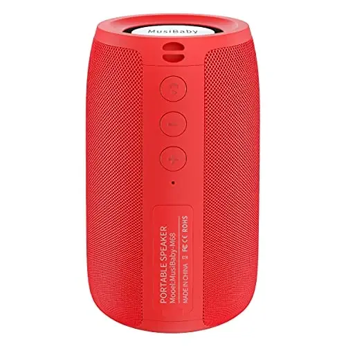 Bluetooth karnay, MusiBaby simsiz, tashqi, suv o'tkazmaydigan, ko'chma karnay, ikkilamchi ulanish, Bluetooth 5.0, baland stereo, karnayli bas, uy va ziyofat uchun 24 soatlik o'yin vaqti, sovg'alar (sof qizil) 